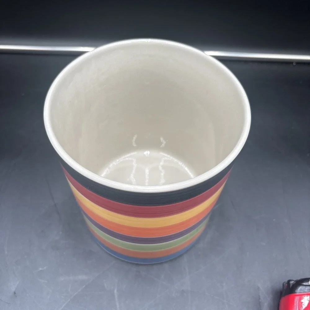 EUC Rondo Kitchen Utensil Holder Multi Colored Colorful Swirl Stripes Ceramic